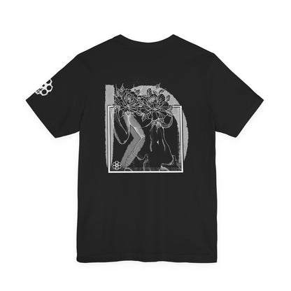 Floral Noir Graphic Tee — Monochrome Figure & Peony Back Art