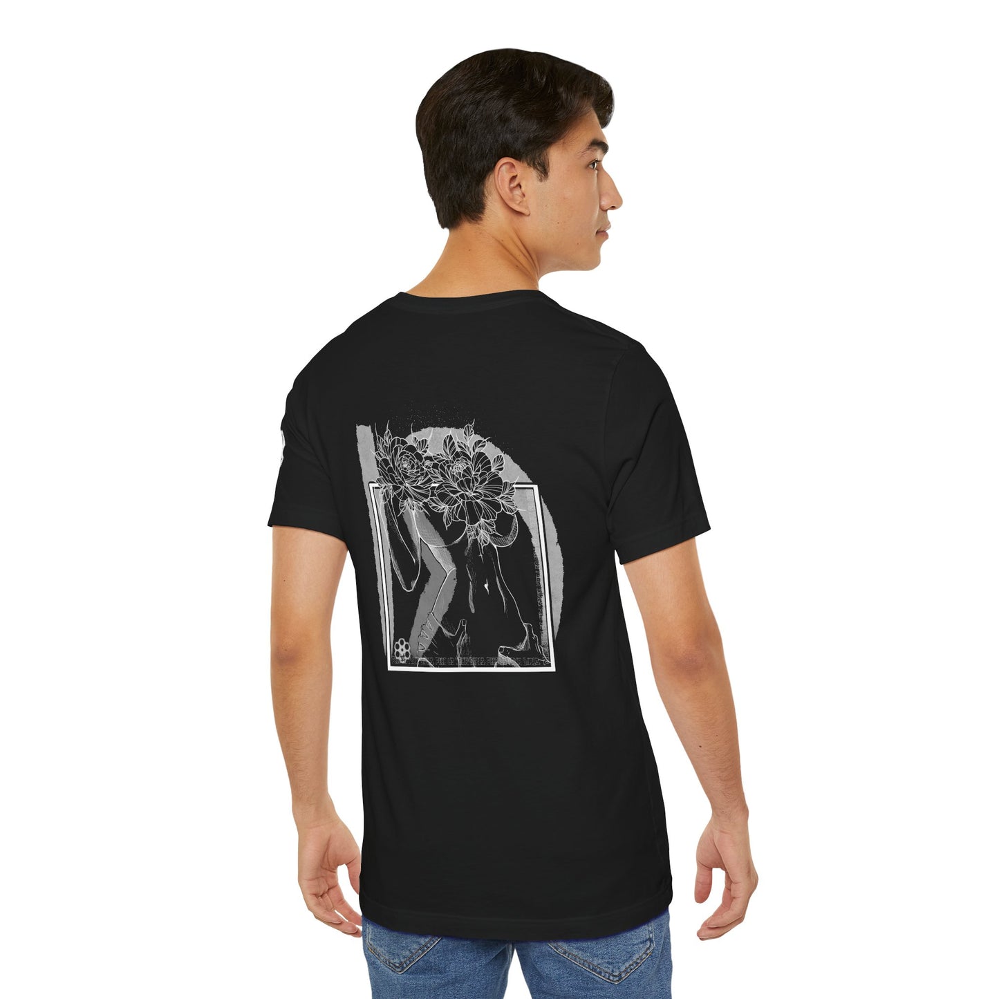 Floral Noir Graphic Tee — Monochrome Figure & Peony Back Art