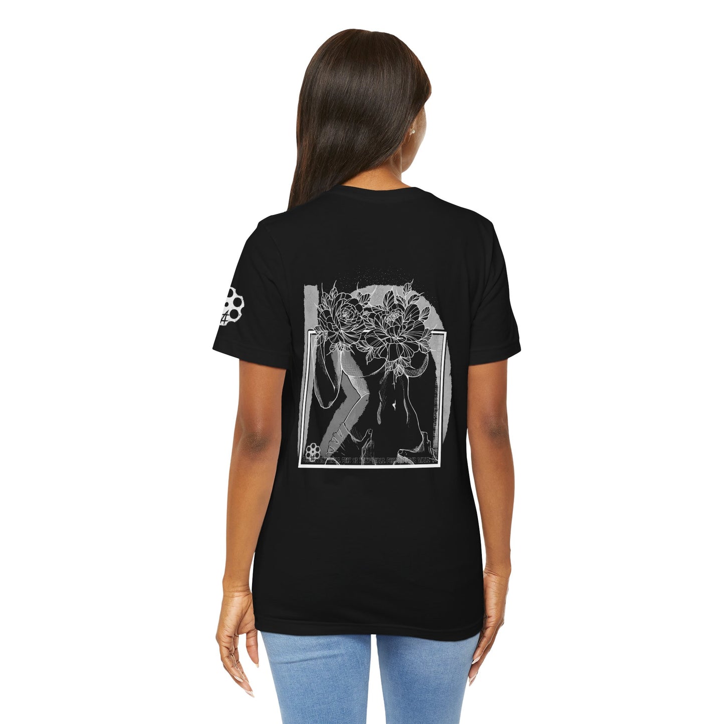 Floral Noir Graphic Tee — Monochrome Figure & Peony Back Art